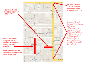 Map for road closures for the 42nd Tallahassee Marathon and Half Marathon